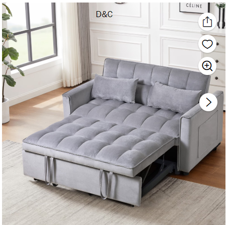 Jopath 3 in 1 Convertible Sofa Bed,Modern Pull Out Couch Slepper Bed with Adjustable Backrest,Velvet Loveseat Couch with Pillows & Pockets for Living Room Apartment Office,Gray