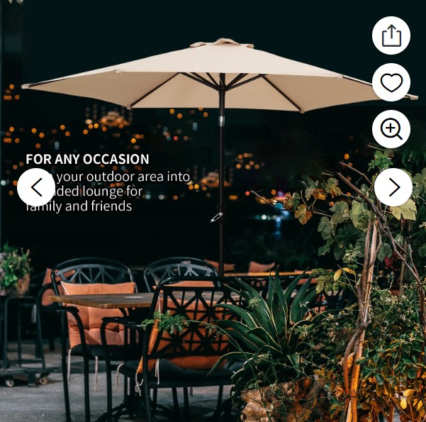 Ainfox 9ft Khaki Patio Umbrella with Push Button Tilt and Crank, Waterproof UV Sunshade Canopy