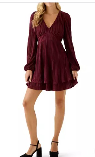 Women’s V-Neck Puff Sleeve Tiered Dress