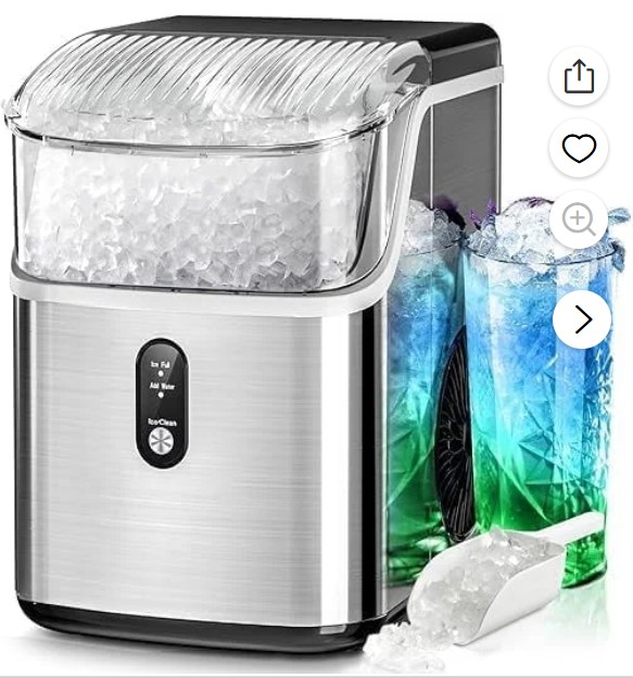 KISSAIR Nugget Ice Maker Countertop, 35lbs/24H with Self-Cleaning Function, Portable Sonic Ice Machine for Home/Office Stainless Steel,Sliver