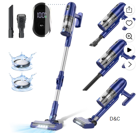 PrettyCare Cordless Vacuum Cleaner, 30Kpa/45min/7-in-1 Stick Vacuum with Foldable Pole, P1