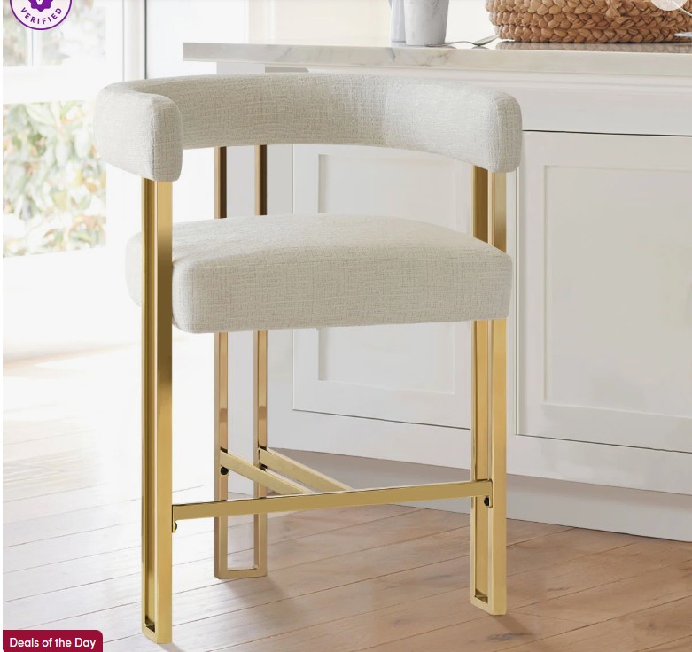 Rienna 25″ Upholstered Gold Chenille Solid Back Counter Stool