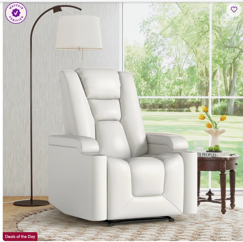 Keyaun 35” Wide Modern and Soft Vegan Leather Power Recliner with Cup Holder and USB Port