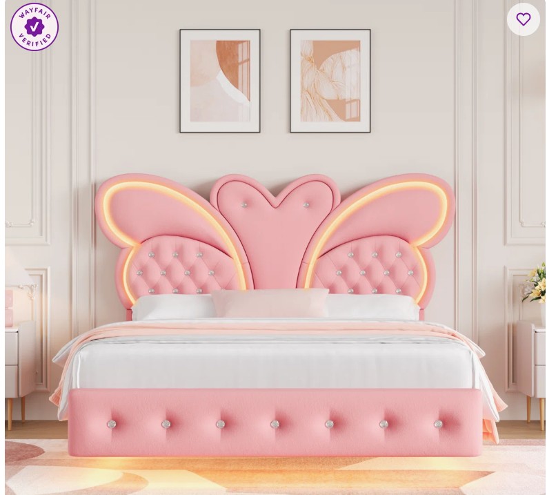 Butterfly Upholstered Floating Kid Bed With LED Light