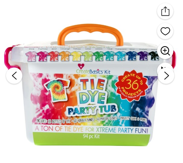 Create Basics Tie Dye Party Tub with 18 Pre-Filled Bottles, Dye Refill Packs and Accessories