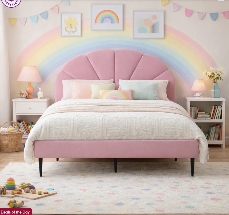 Deeb Tufted Upholstered Flower Silhouette Headboard Platform Bed