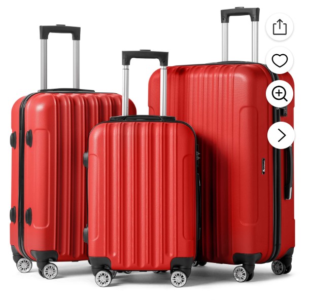 Zimtown 3 Piece Nested Spinner Suitcase Luggage Set With TSA Lock Red