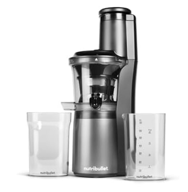 nutribullet Slow Juicer, Slow Masticating Juicer Machine, Easy to Clean, Quiet Motor & Reverse Function, BPA-Free, Cold Press Juicer with Brush, 150 Watts, Charcoal Black, NBJ50300, 24-oz