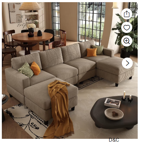 AENKYO U-Shaped Sectional Sofa Couch with 2 Ottomans, Convertible 4-Seat Living Room Furniture with Removable Cushions, Brown