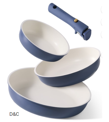 Carote 4 Pcs Nonstick Cookware Sets, Pots and Pans Set with Detachable Handles, Oven Safe, Induction Cookware, Stackable Kitchen Cooking Set, Navy Blue