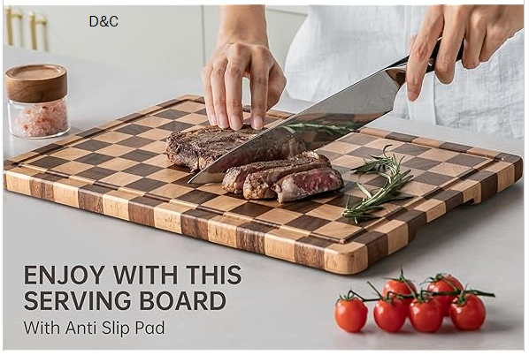 Checkered Acacia Wood Cutting Board