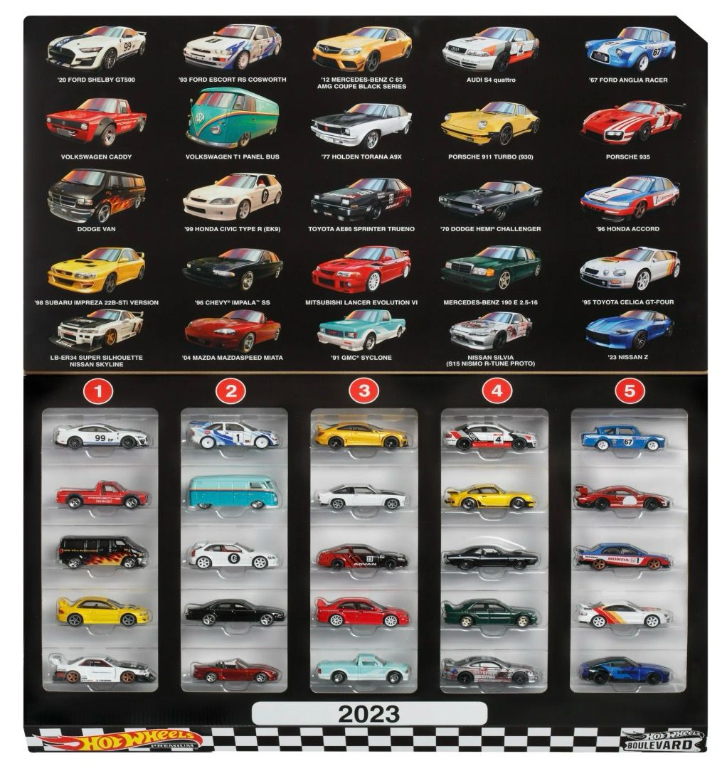 Hot Wheels Boulevard 25-Car Factory Set 2023, 25 Premium 1:64 Scale Sports Car and Truck Play Vehicles