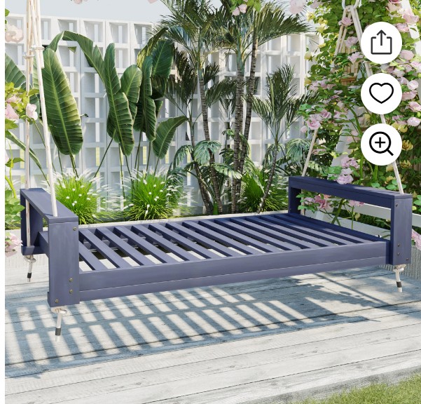 Euroco Acacia Wood Porch Swing Bed for Twin Mattress, Rustic Outdoor Hanging Daybed with 98″ Hemp Ropes, Weather-Resistant Wooden Patio Swing