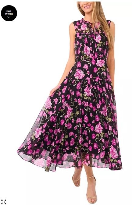 Women’s Sleeveless Shirred Midi Dress