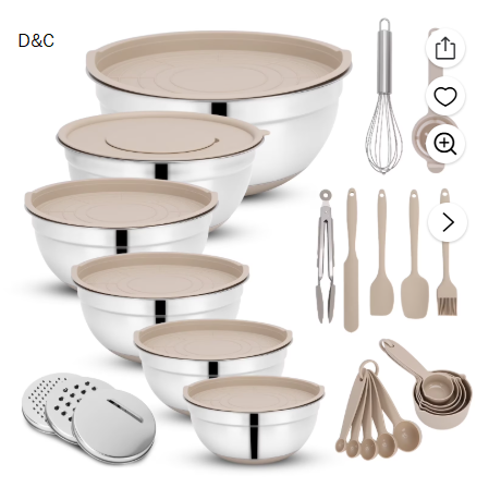 Mixing Bowls with Airtight Lids, 32Pcs Stainless Steel Nesting Non-Slip Bottoms Mixing Serving Bowls Set