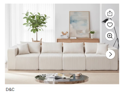 Xiweot 104” Modular Sectional Sofa, 4 Piece L Shaped Sectional Sofa & Floor Couch, Corduroy Foam Filled Compressed Sectional Couch for Living Room, Bedroom (Beige)