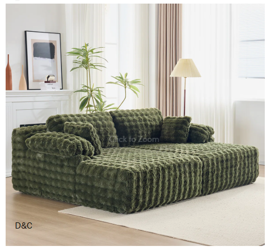 93″ Velvet King Size Chaise Lounge Sofa Bed Sleeper Sofa with Dual Mattress