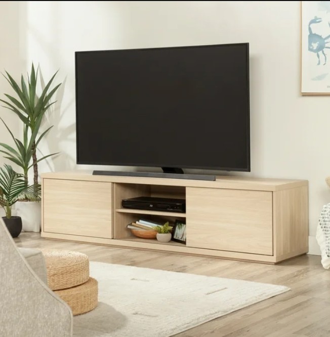 Mainstays Westley Sliding Door TV Stand for TVs up to 75”, Spring Pine Finish