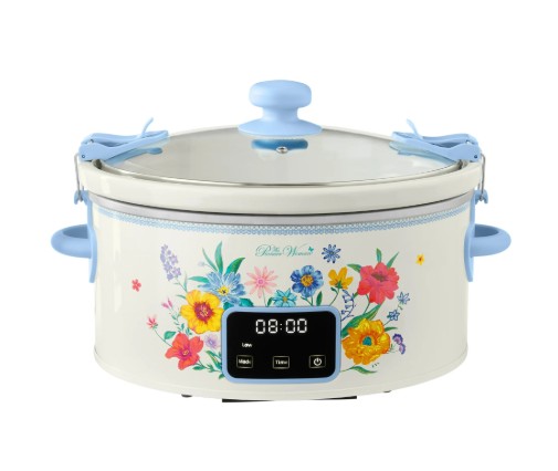 The Pioneer Woman 6-Quart Slow Cooker, Locking Lid, Digital, Brilliant Blooms, Model PW8400778514-7