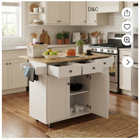 Homy Casa Rolling Kitchen Island Cart with Wood Top 3 Drawers & Cabinets, Mobile Storage for Kitchen