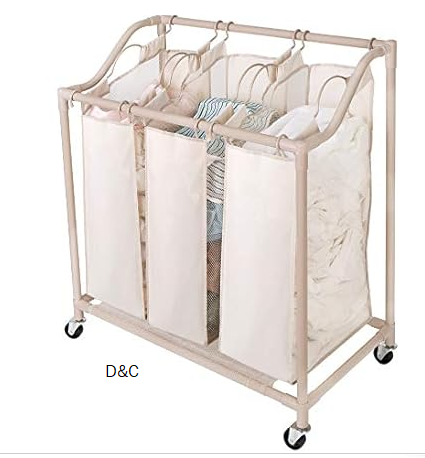 Smart Design Deluxe Rolling Triple Compartment Laundry Sorter Hampers with Wheels – Holds 6 Loads – Sturdy Steel Metal Frame – Clothes and Laundry – Home Organization – 30 x 32 Inch – Beige