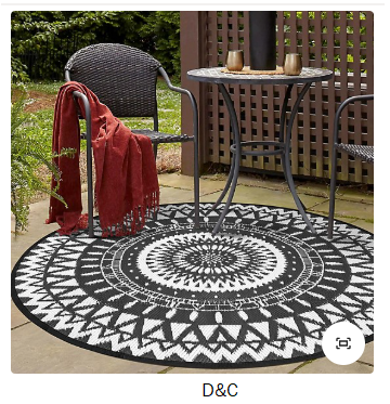 Nuu Garden Polypropylene Outdoor Foldable Reversible Round Rug, 5 ft., Black/White