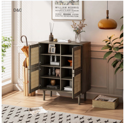 4-Doors Rattan Mesh Storage Cabinet, Sideboard
