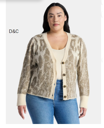 Terra & Sky Women’s Plus Animal Print Cardigan Sweater, Lightweight, Sizes 0X-5X