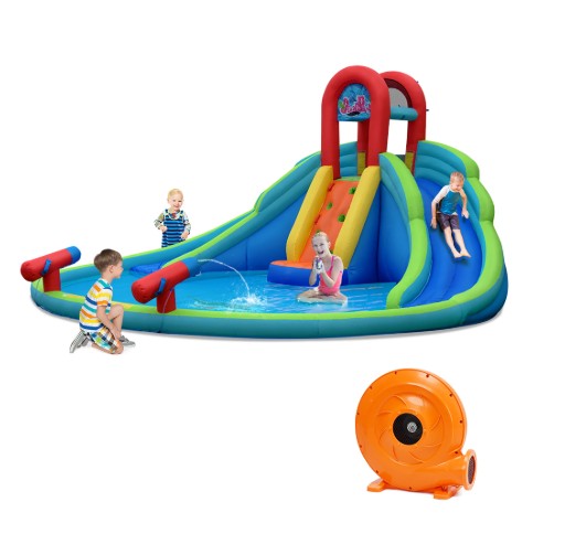 Costway Inflatable Bounce House Water Splash Pool Dual Slide Climbing Wall