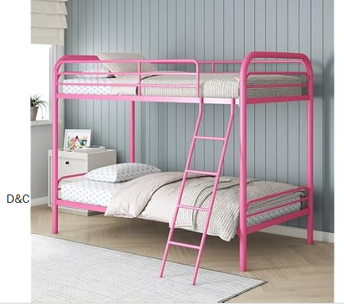 DHP Dusty Twin over Twin Metal Bunk Bed with Secured Ladder, Pink