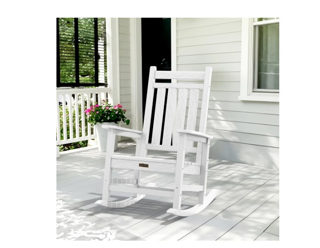 SERWALL Outdoor Rocking Chair, HDPE Patio Rocker for Lawn, Porch, White