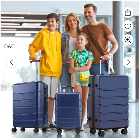 GIANNA Set of 3 Hardside Luggage, Expandable Rolling Luggage with TSA Lock and Spinner Wheels, Blue