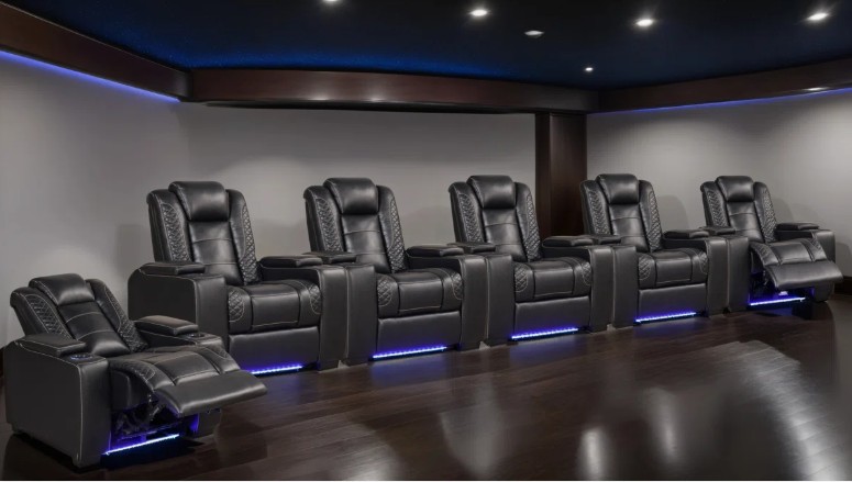 39” Power Recliner Cave Home Theater Chair with Adjustable Headrest USB LED (Set of 6)