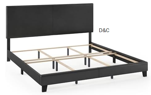 FURINNO Pessac PU Leather Upholstered Platform Bed, Black – King