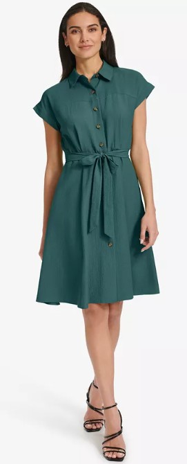 Women’s Belted Cap-Sleeve Shirt Dress