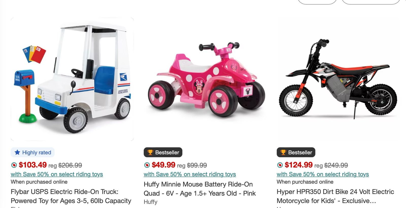 Save 50% on select riding toy