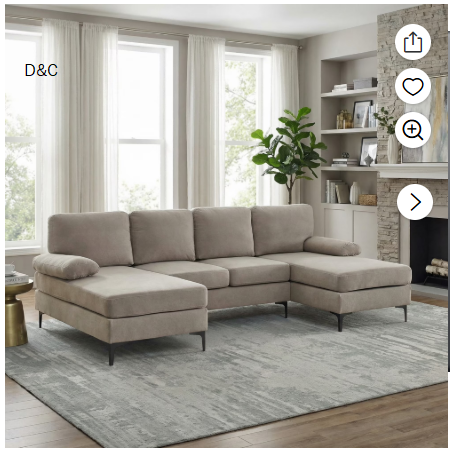 Jopath U-Shaped Sectional Sofa, 4-Seat Convertible Modular Sofa with Double Chaise Lounge,Blend Fabric Upholstered Sofa Couch with Metal Legs for Living Room,Apartment,khaki