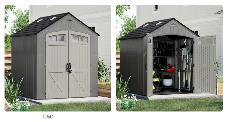 CRAFTSMAN 7-ft x 7-ft Double-Door Gray Gable Roof Plastic Resin Storage Shed