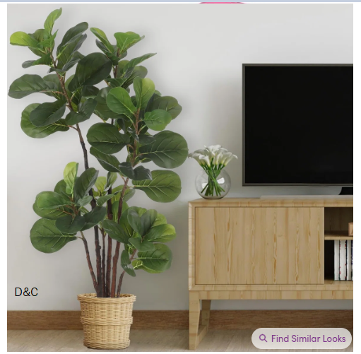 Artificial Fiddle Leaf Fig Tree – Realistic Leaf Faux Plant in Pot for Home & Office Decor