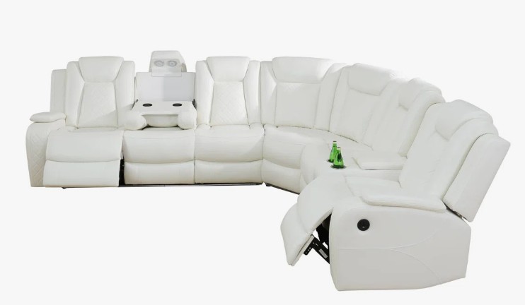 3-Pieces 210″ Breathing Leather Power Reclining Theater Sectional With LED Lighting (Set of 3)