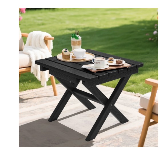 SERWALL Outdoor Small Folding Side Table, HDPE All Weather Adirondack End Table, No Assembly Required, Black