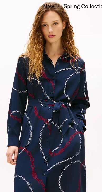 Chain Print Crepe Belted Shirtdress