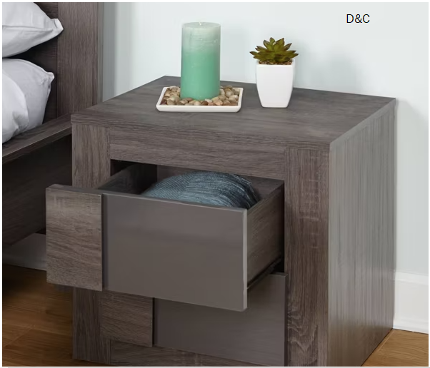 Buylateral Maya Night Stand Dark Sonoma Oak/Gray: Modern Storage with Drawers, High-Gloss UV Coating, MDF Frame