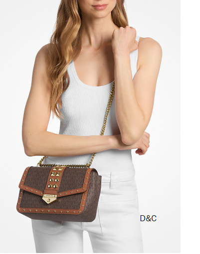 Michael Kors Outlet Soho Large Studded Signature Logo Shoulder Bag