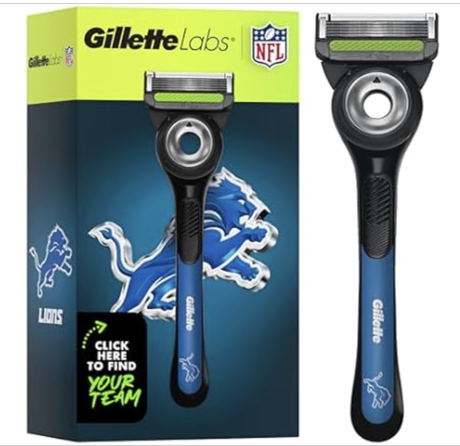 Gillette Labs Special NFL Lions Edition Shaving Razor for Men – 1 Handle, 4 Razor Blade Refills & Magnetic Stand, Perfect for Game Day Grooming, GilletteLabs with Exfoliating Bar