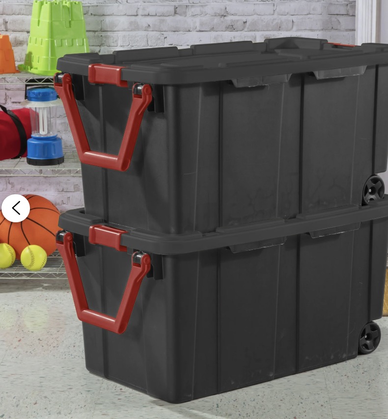 Sterilite Extra Large Storage Bin, 40 Gallon Wheeled Plastic Storage Container with Handle, Black, Pack of 2, Industrial