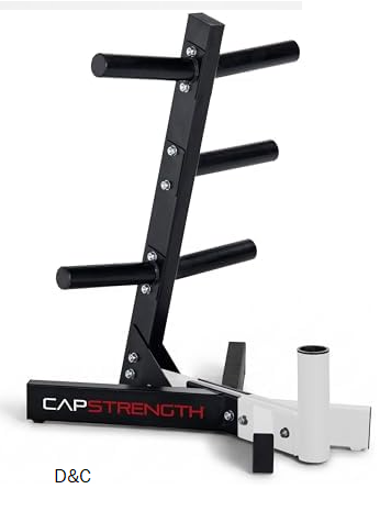 CAP Barbell Olympic Plate Tree Storage Rack for Weights and Bar, White