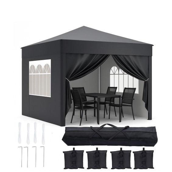 SUGIFT 10×10 Pop Up Canopy Tent with Sidewalls, Instant Party Tent for Patio, Camping, Backyard and Outdoor Events, Black