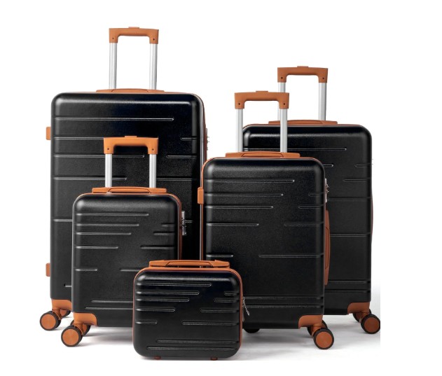 Zimtown Luggage 5 Piece Sets ABS Hardside Luggage Suitcase Set with Spinner Wheels and TSA Lock, Black