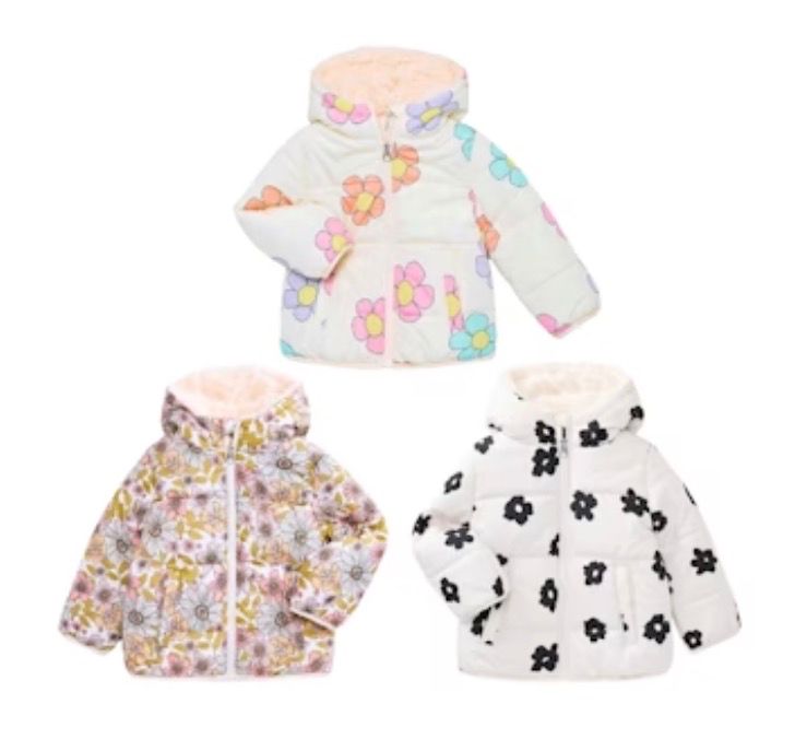 Jessica Simpson Toddler Girls Floral Puffer Jacket with Hood, Heavyweight, Sizes 2T-5T